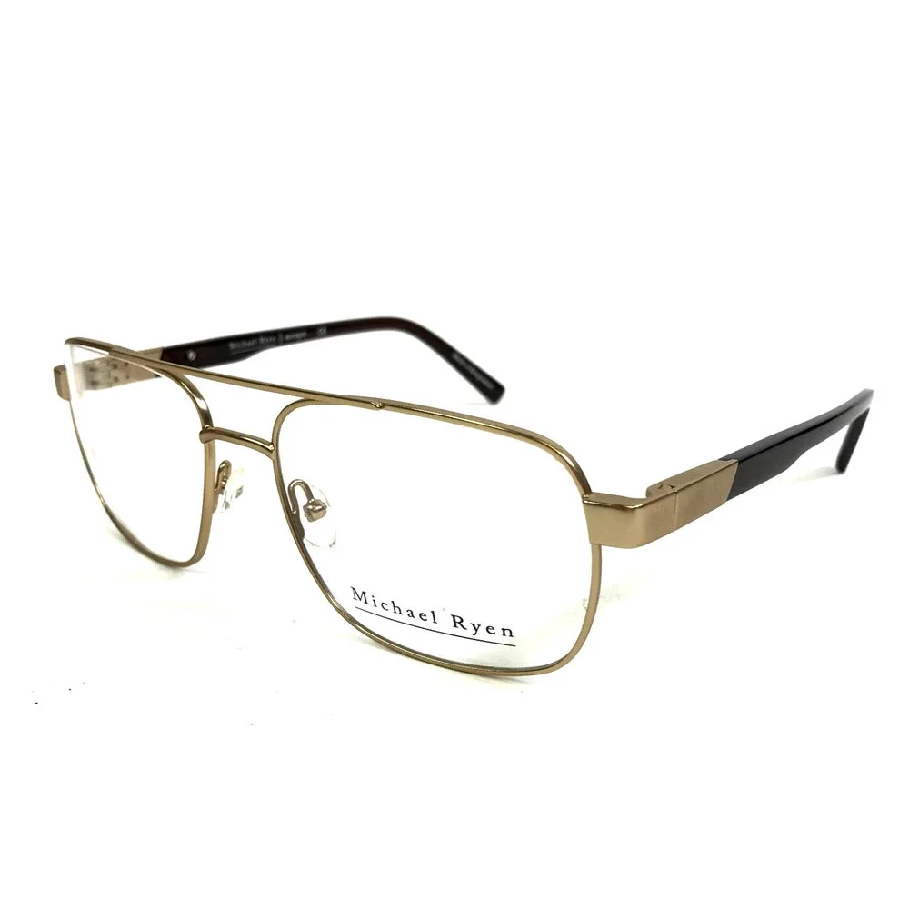 Michael Ryen Eyeglasses Frames MR-436 C2 Matte Gold Brown Aviator 57-17-147